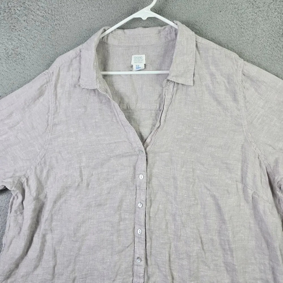 Sigrid Olson 100% Linen Button Top Women's 3X Gray Blouse Roll Tab Cottagecore - Picture 4 of 9